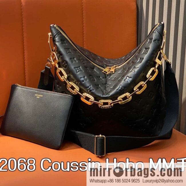 [Boutique‑grade] M12068 black, full leather chain bag Coussin Hobo MM handbag