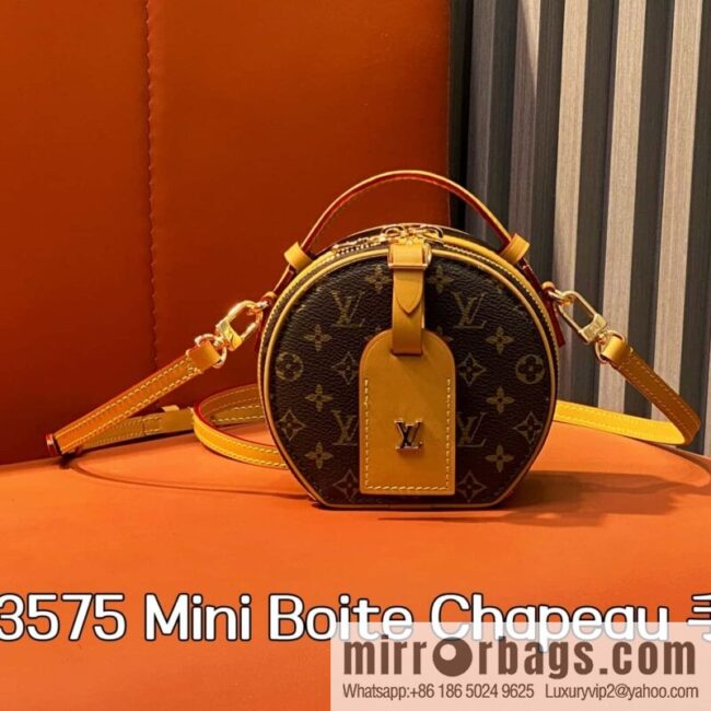 [Boutique‑grade] M83575 presbyopia M83614 yellow flower, small apple bag MINI round cake bag Mini Boite Chapeau handbag