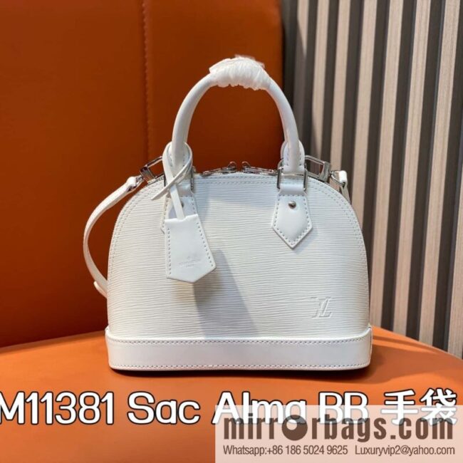 [Boutique‑grade] M11381 white, water ripple shell bag Sac Alma BB handbag