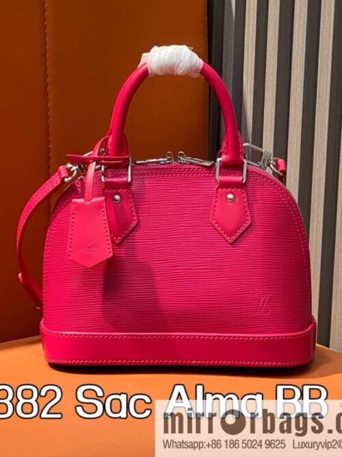 [Boutique‑grade] M11382 rose red, water ripple shell bag Sac Alma BB handbag