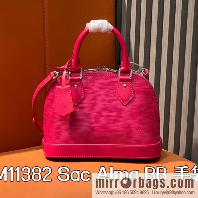 [Boutique‑grade] M11382 rose red, water ripple shell bag Sac Alma BB handbag