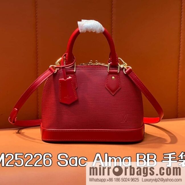 [Boutique‑grade] M25226 red, water ripple shell bag Sac Alma BB handbag