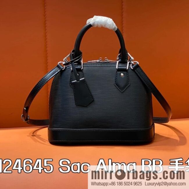 [Boutique‑grade] M24645 black, water ripple shell bag Sac Alma BB handbag