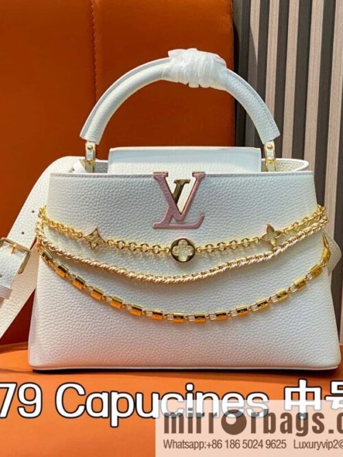[Boutique‑grade] M12279 white, full leather cap that English Capucines medium handbag