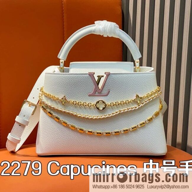 [Boutique‑grade] M12279 white, full leather cap that English Capucines medium handbag