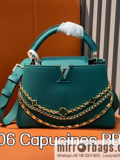 [Boutique‑grade] M11906 green, full leather cap, this Capucines BB handbag