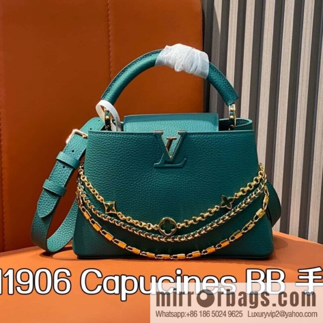 [Boutique‑grade] M11906 green, full leather cap, this Capucines BB handbag