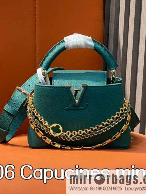 [Boutique‑grade] M11906 green, full leather cap, this Capucines mini handbag