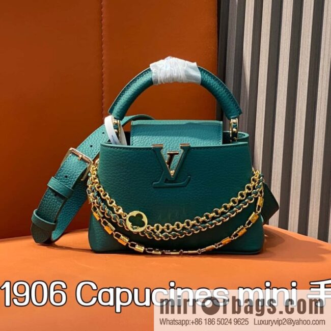 [Boutique‑grade] M11906 green, full leather cap, this Capucines mini handbag