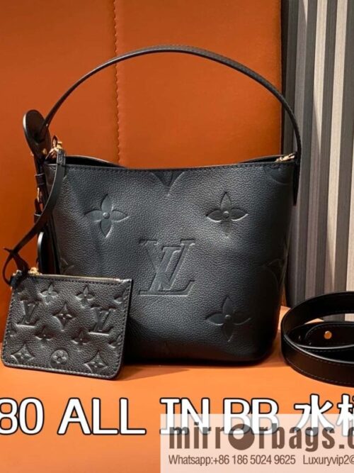 [Boutique‑grade] M13480 black, full leather bucket bag ALL IN BB bucket handbag