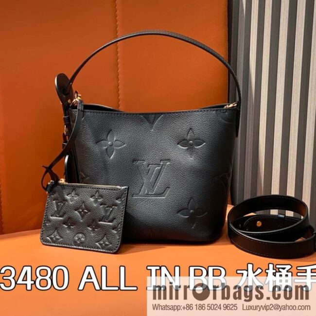 [Boutique‑grade] M13480 black, full leather bucket bag ALL IN BB bucket handbag