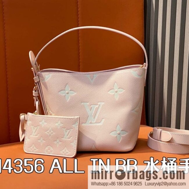 [Boutique‑grade] M14356 light pink silk screen, full leather bucket bag ALL IN BB bucket handbag