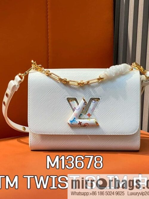 [Boutique‑grade] M13678 white color, white water ripple, the new LV x TM TWIST SLIM medium handbag of the season