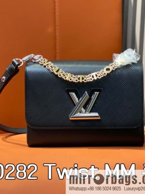 [Boutique‑grade] M50282 black letters, water ripple chain bag, this Twist MM handbag.