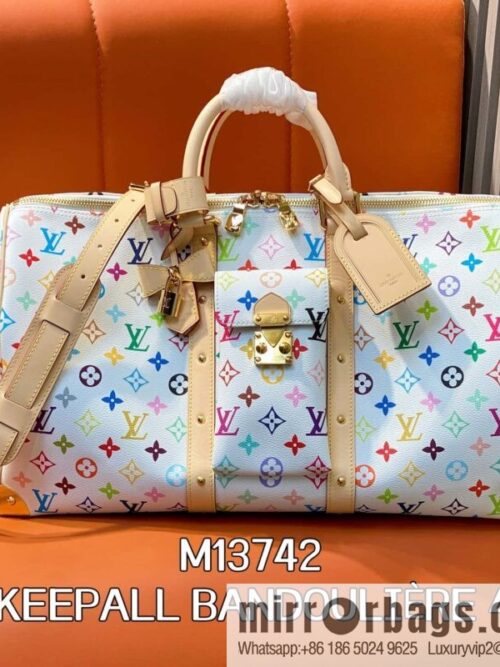 [Boutique‑grade] M13742 white color, travel bag, the new LV x TM KEEPALL BANDOULIZRE 45 travel bag of the season