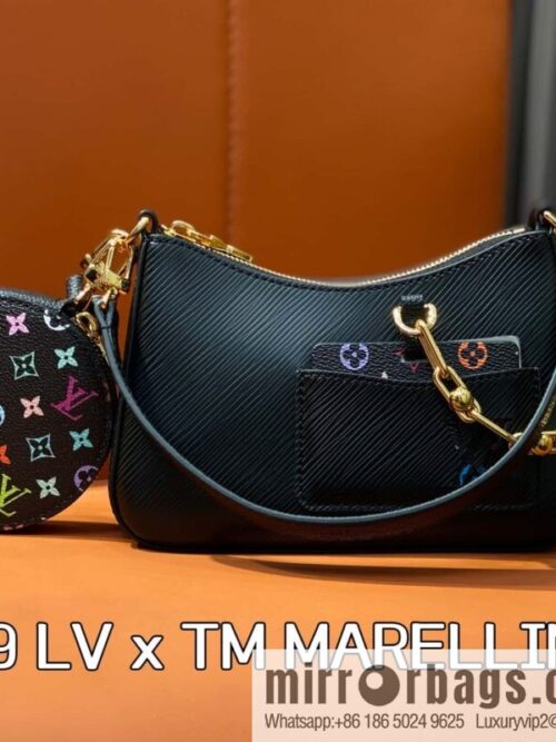 [Boutique‑grade] M13099 black color, black water ripple, the new LV x TM MARELLINI handbag of the season