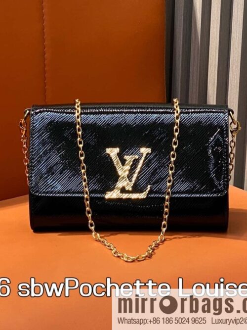 [Boutique‑grade] M23756 black water ripple, chain bag sbwPochette Louise chain bag (mirror patent leather)