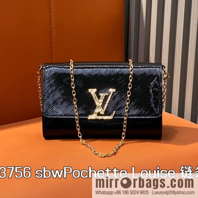 [Boutique‑grade] M23756 black water ripple, chain bag sbwPochette Louise chain bag (mirror patent leather)