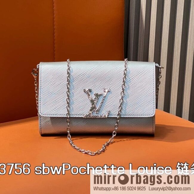 [Boutique‑grade] M23756 silver water ripple, chain bag sbwPochette Louise chain bag (mirror patent leather)