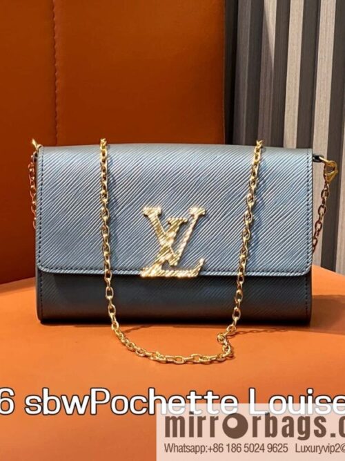 [Boutique‑grade] M23756 black gray water ripple, chain bag sbwPochette Louise chain bag (mirror patent leather)