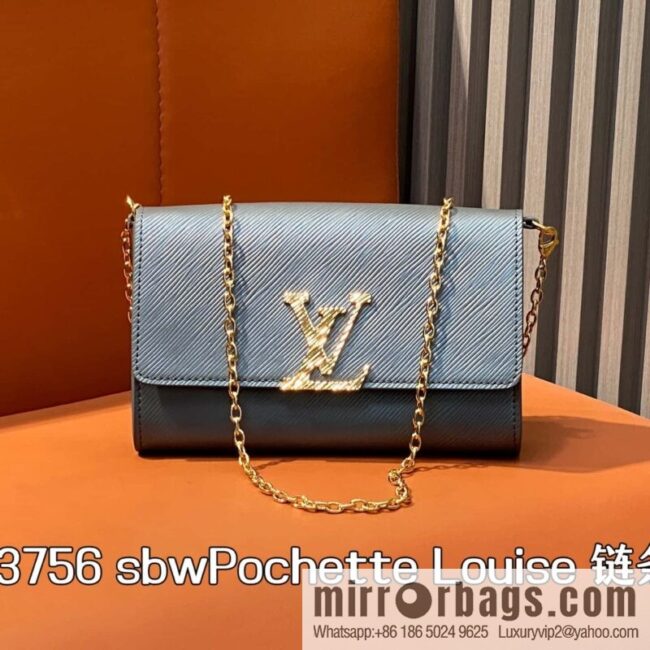 [Boutique‑grade] M23756 black gray water ripple, chain bag sbwPochette Louise chain bag (mirror patent leather)