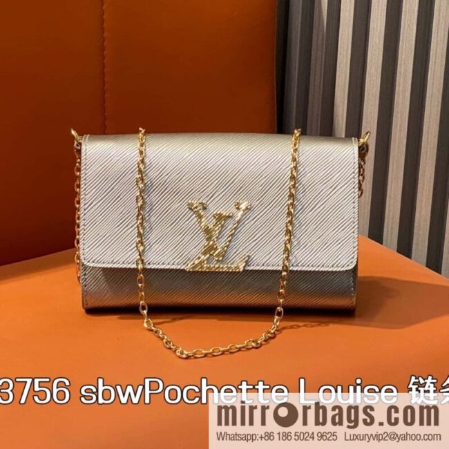 [Boutique‑grade] M23756 champagne water ripple, chain bag sbwPochette Louise chain bag (mirror patent leather)