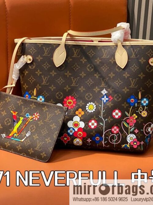 [Boutique‑grade] M13271 presbyopia, silk screen flower shopping bag NEVERFULL medium handbag