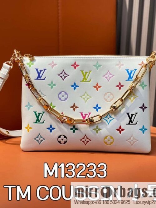 [Boutique‑grade] M13233 white color, full leather chain bag LV x TM COUSSIN small handbag, white/three color (Takashi Murakami)