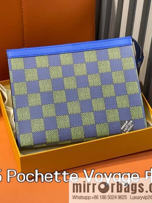 [Boutique‑grade] M00145 blue plaid, handbag clutch bag Pochette Voyage medium handbag