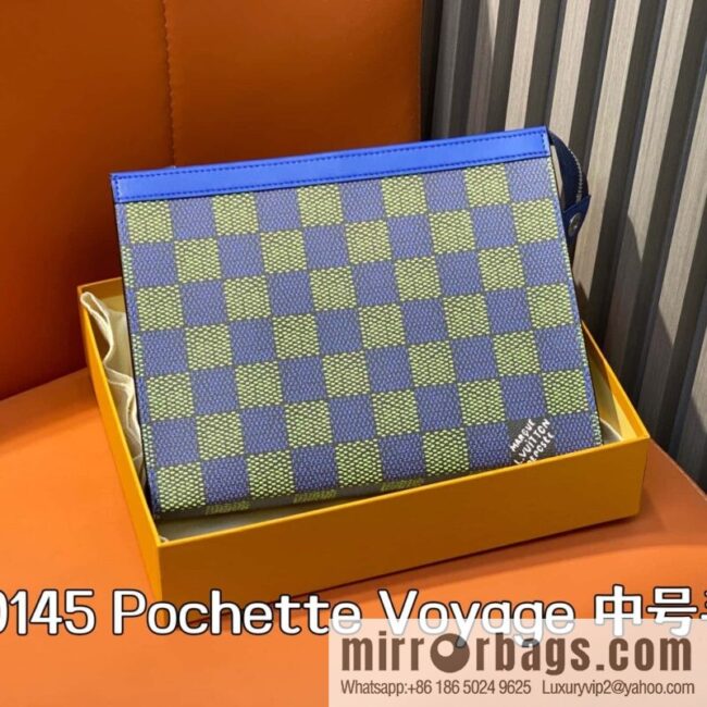 [Boutique‑grade] M00145 blue plaid, handbag clutch bag Pochette Voyage medium handbag