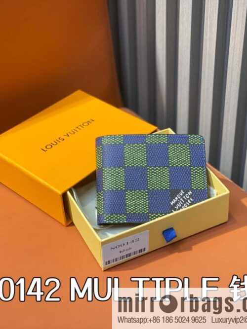 [Boutique‑grade] N00142 blue plaid, short suit clip wallet MULTIPLE wallet
