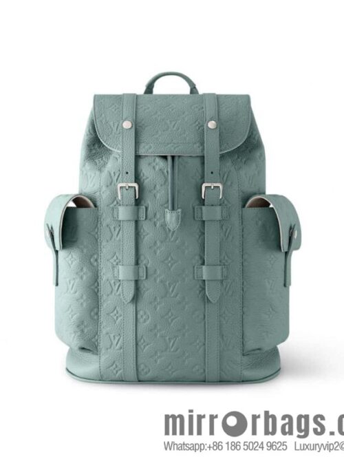 [Premium‑quality] M13863 gray-green, full leather embossed backpack Christopher MM backpack