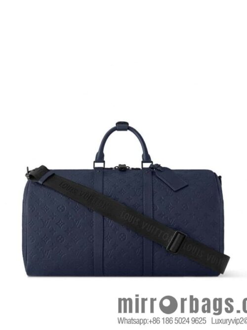 [Premium‑quality] M14840 dark blue, full leather embossed travel bag KEEPALL BANDOULIZRE 50 travel bag