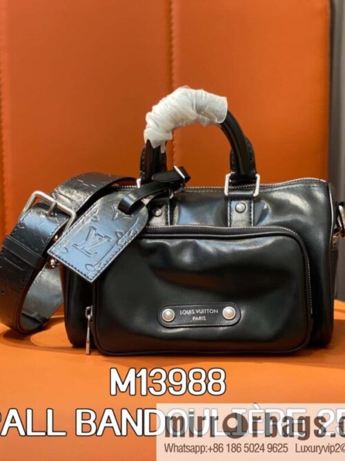 [Boutique‑grade] M13988 black full leather men\'s bag, pillow bag KEEPALL BANDOULIZRE 25 handbag