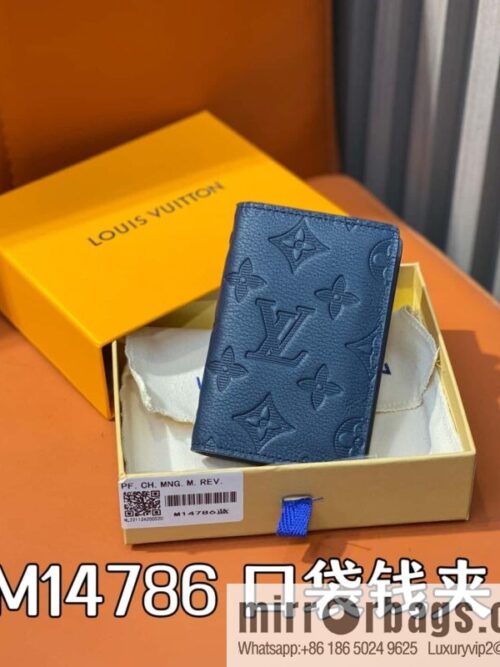 [Premium‑quality] M14786 dark blue, full leather card holder wallet pocket wallet