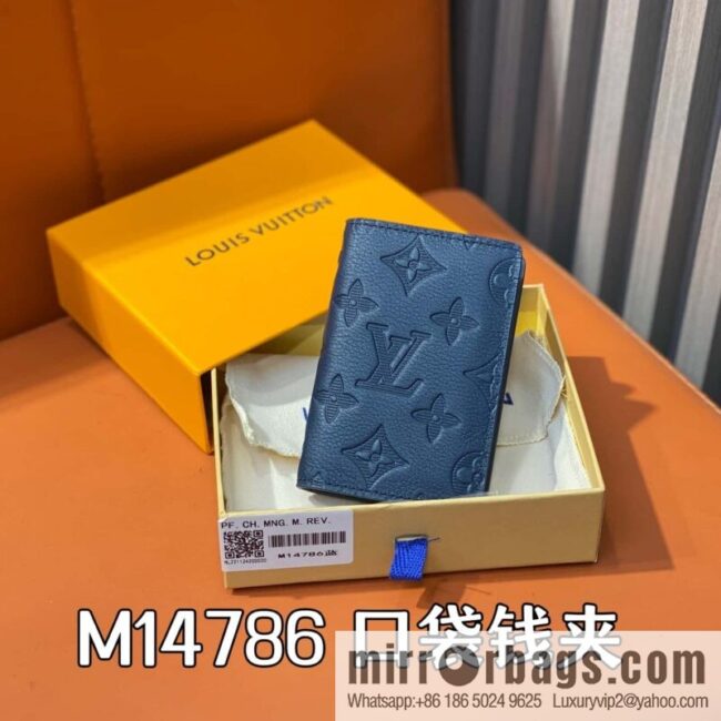 [Premium‑quality] M14786 dark blue, full leather card holder wallet pocket wallet