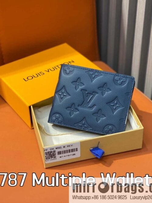 [Premium‑quality] M14787 dark blue, full leather embossed short suit wallet Multiple Wallet wallet