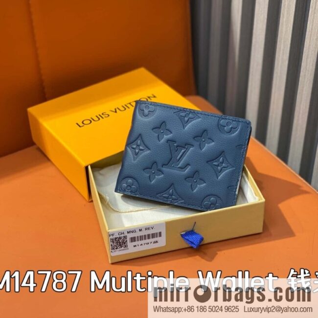 [Premium‑quality] M14787 dark blue, full leather embossed short suit wallet Multiple Wallet wallet