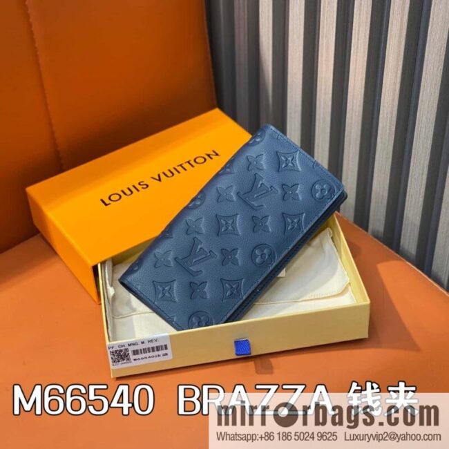 [Boutique‑grade] M66540 dark blue, full leather embossed suit wallet BRAZZA wallet