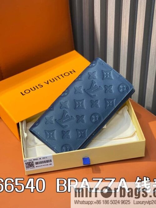 [Boutique‑grade] M66540 dark blue, full leather embossed suit wallet BRAZZA wallet