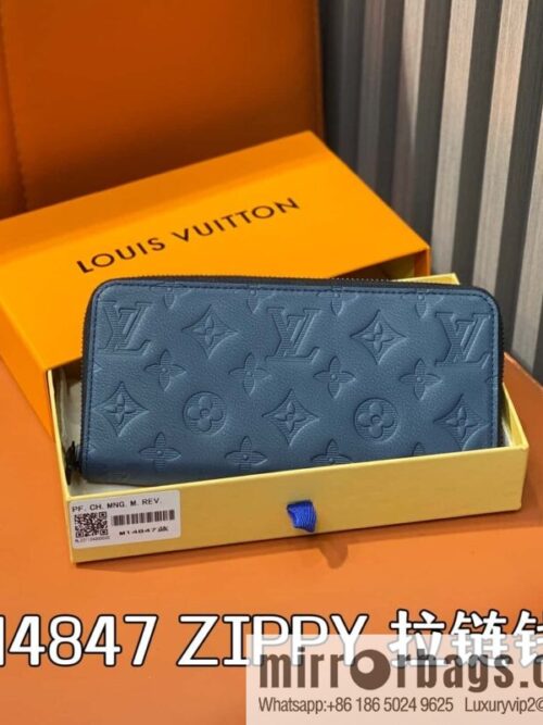 [Premium‑quality] M14847 dark blue, full leather embossed single zipper wallet ZIPPY zipper wallet