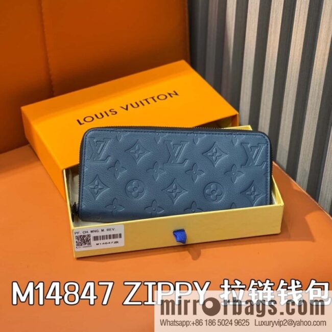 [Premium‑quality] M14847 dark blue, full leather embossed single zipper wallet ZIPPY zipper wallet
