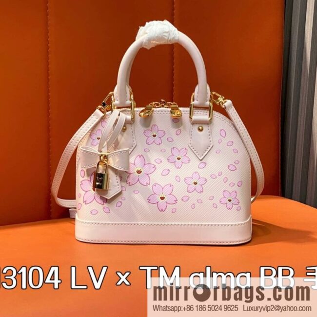 [Boutique‑grade] M13104 pink cherry blossom epi shell bag LV × TM alma BB handbag