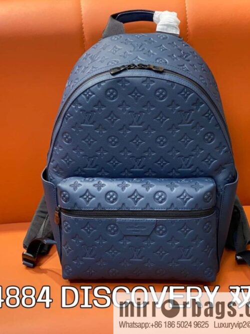 [Premium‑quality] M14884 dark blue, opposite version shoulder strap full leather embossed backpack DISCOVERY backpack
