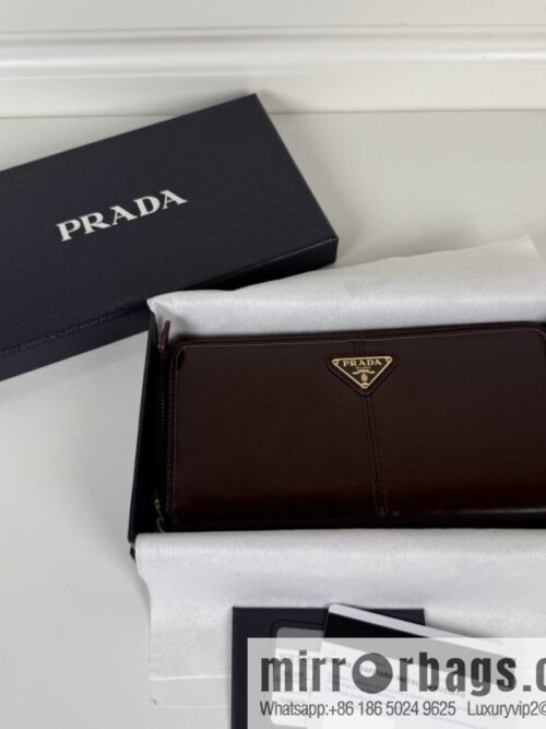 PRADA men\'s/women\'s triangle gold hardware standard oil wax leather zipper bag 2ML059 burgundy