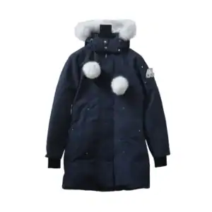 Moose knuckles Women's Stirling Parka Zip-Up White Fur Jacket Navy - MKC029